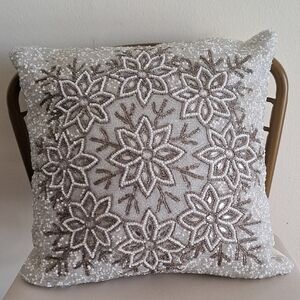 St. Nicholas Square Holiday Pillow - Snowflakes